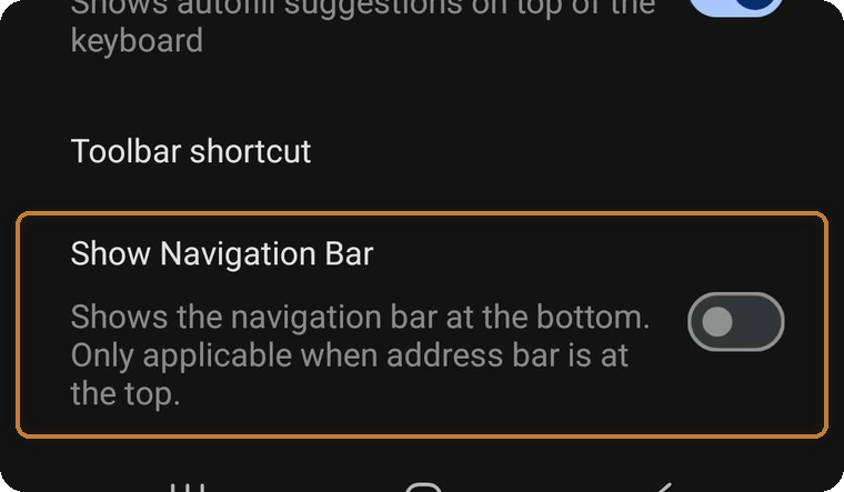 The Show Navigation Bar toggle in Appearance & Theme settings